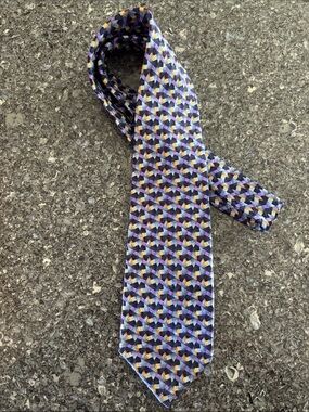 Robert Talbott Silk Navy, Blue, Purple and Gold Men's Tie. Made in the USA.